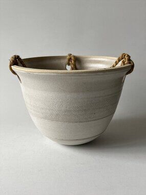 Large Vintage Signed Hand Thrown Studio Pottery Hanging Planter MCM Sgraffito